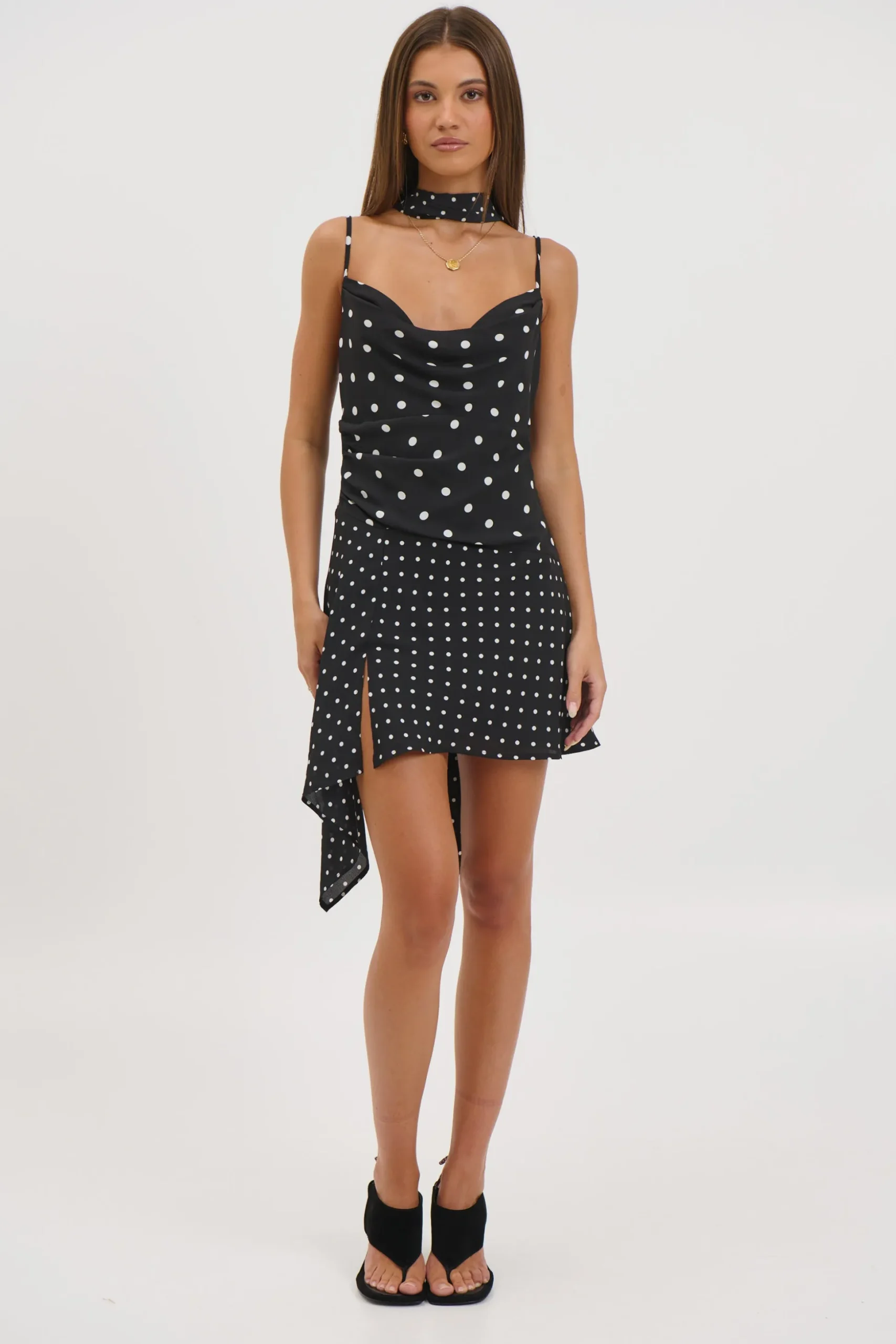 Alora Scoop Dress Black Polka