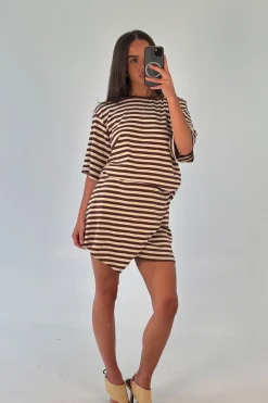 Anastasia Tee Dress Chocolate Stripe