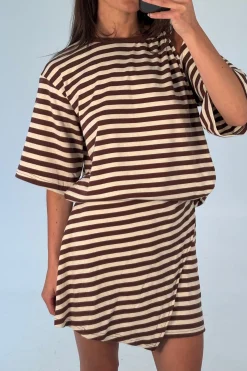 Anastasia Tee Dress Chocolate Stripe