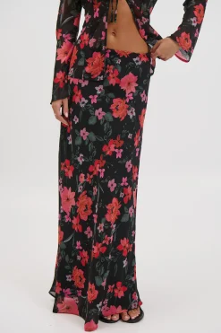 Angie Maxi Skirt Black Floral