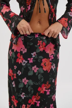 Angie Maxi Skirt Black Floral