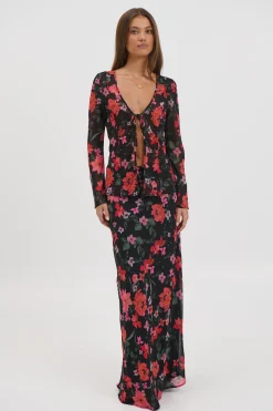 Angie Maxi Skirt Black Floral