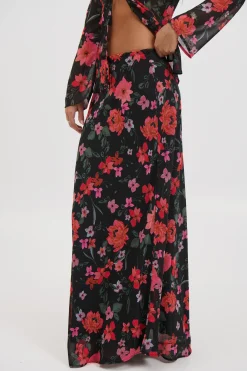 Angie Maxi Skirt Black Floral