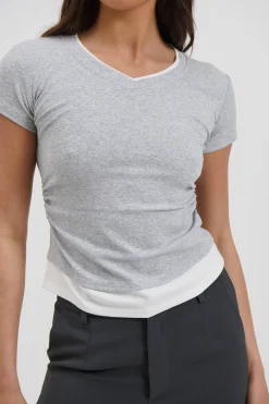 Arlie V Neck Layered Tee Grey