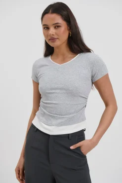Arlie V Neck Layered Tee Grey