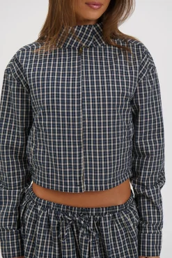 Aura Jacket Navy Lemon Plaid