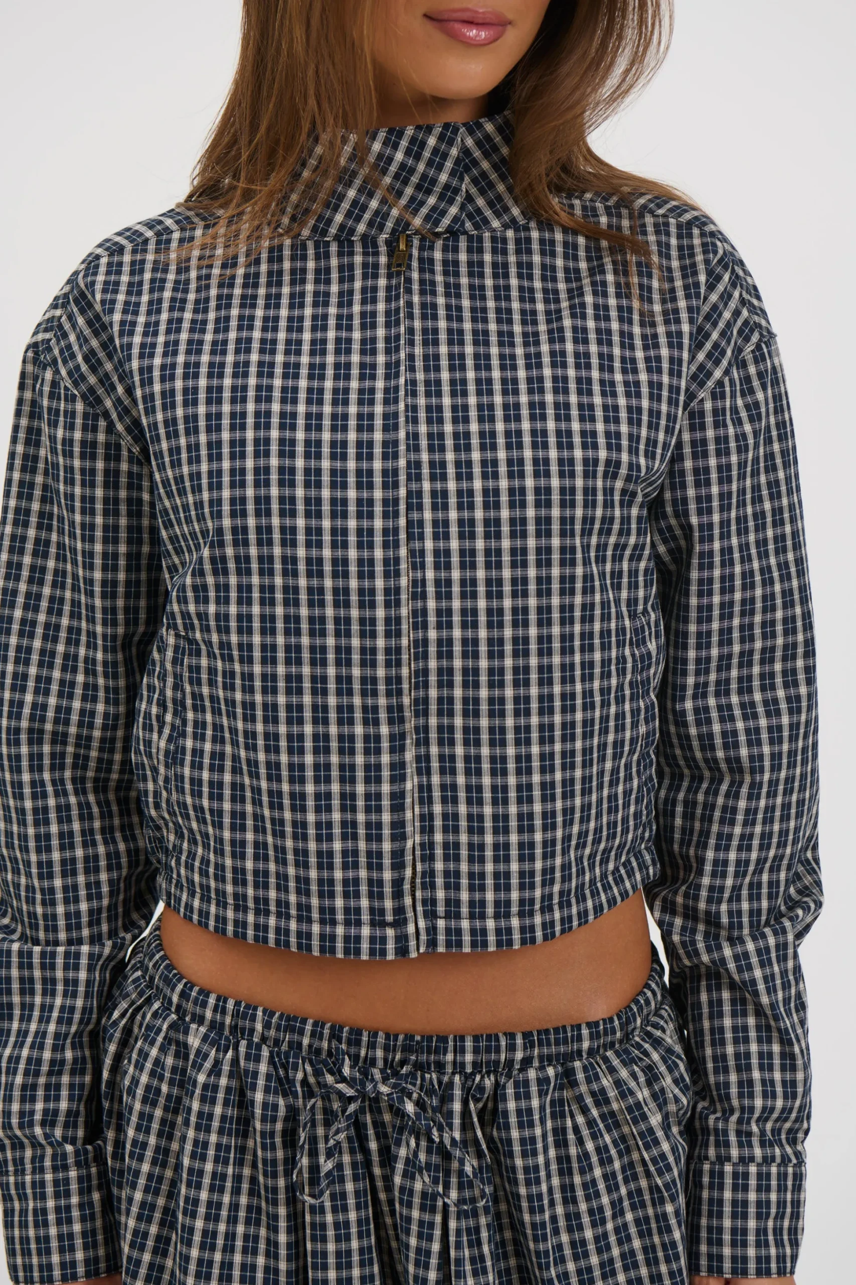 Aura Jacket Navy Lemon Plaid