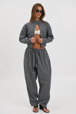 Aura Pant Navy Lemon Plaid