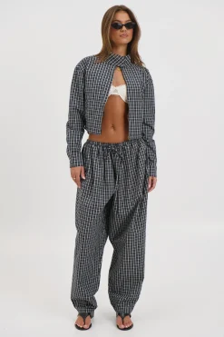 Aura Pant Navy Lemon Plaid