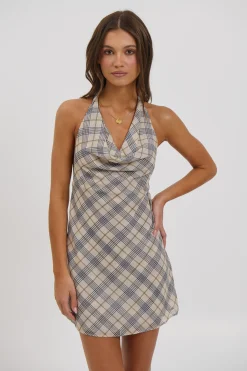 Banks Halter Mini Dress Beige Plaid