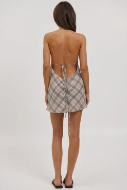 Banks Halter Mini Dress Beige Plaid