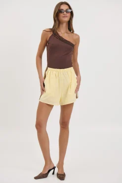 Bek Lace Trim Top Chocolate