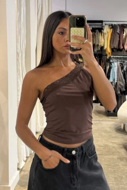 Bek Lace Trim Top Chocolate