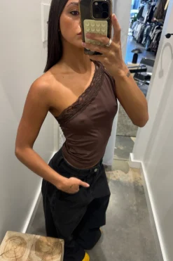 Bek Lace Trim Top Chocolate