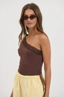 Bek Lace Trim Top Chocolate