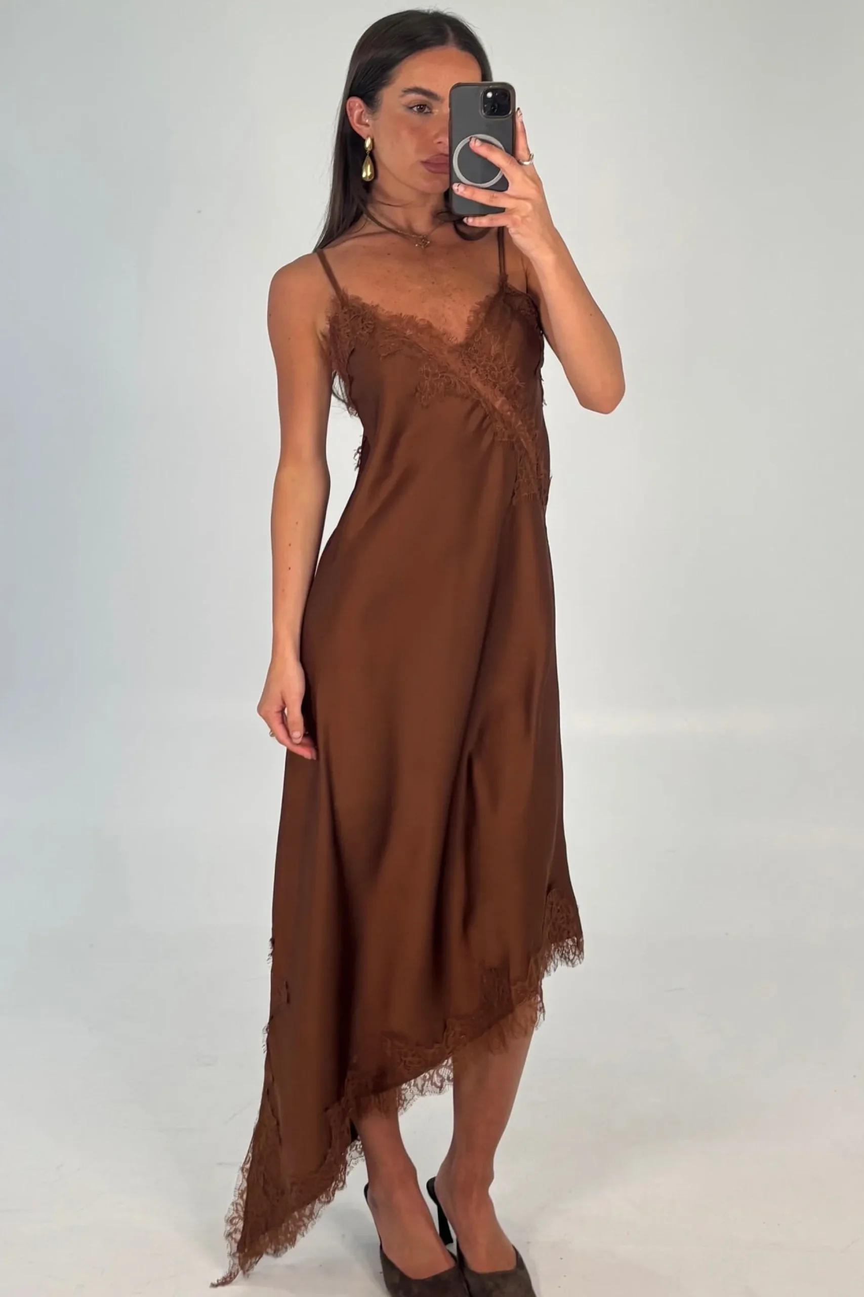 Blair Lace Midi Dress Chocolate