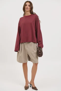 Bloom Long Sleeve Chocolate Wine Stripe