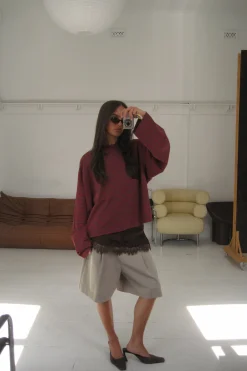 Bloom Long Sleeve Chocolate Wine Stripe