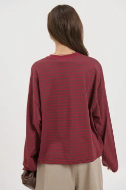 Bloom Long Sleeve Chocolate Wine Stripe