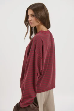 Bloom Long Sleeve Chocolate Wine Stripe