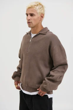 Calin Zip Up Knit Choc