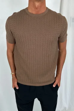 Carter Knitted Crew Tee Choc