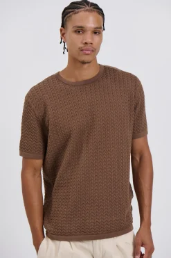 Carter Knitted Crew Tee Choc