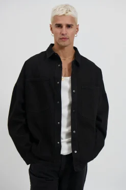 Drop Shoulder Denim Shirt Black