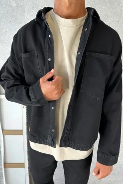 Drop Shoulder Denim Shirt Black