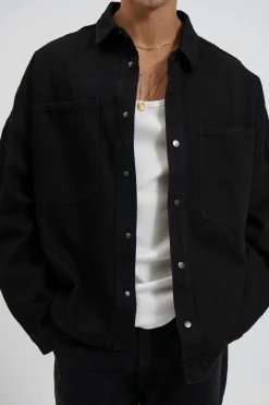 Drop Shoulder Denim Shirt Black