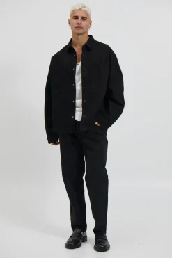 Drop Shoulder Denim Shirt Black