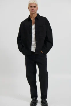Drop Shoulder Denim Shirt Black