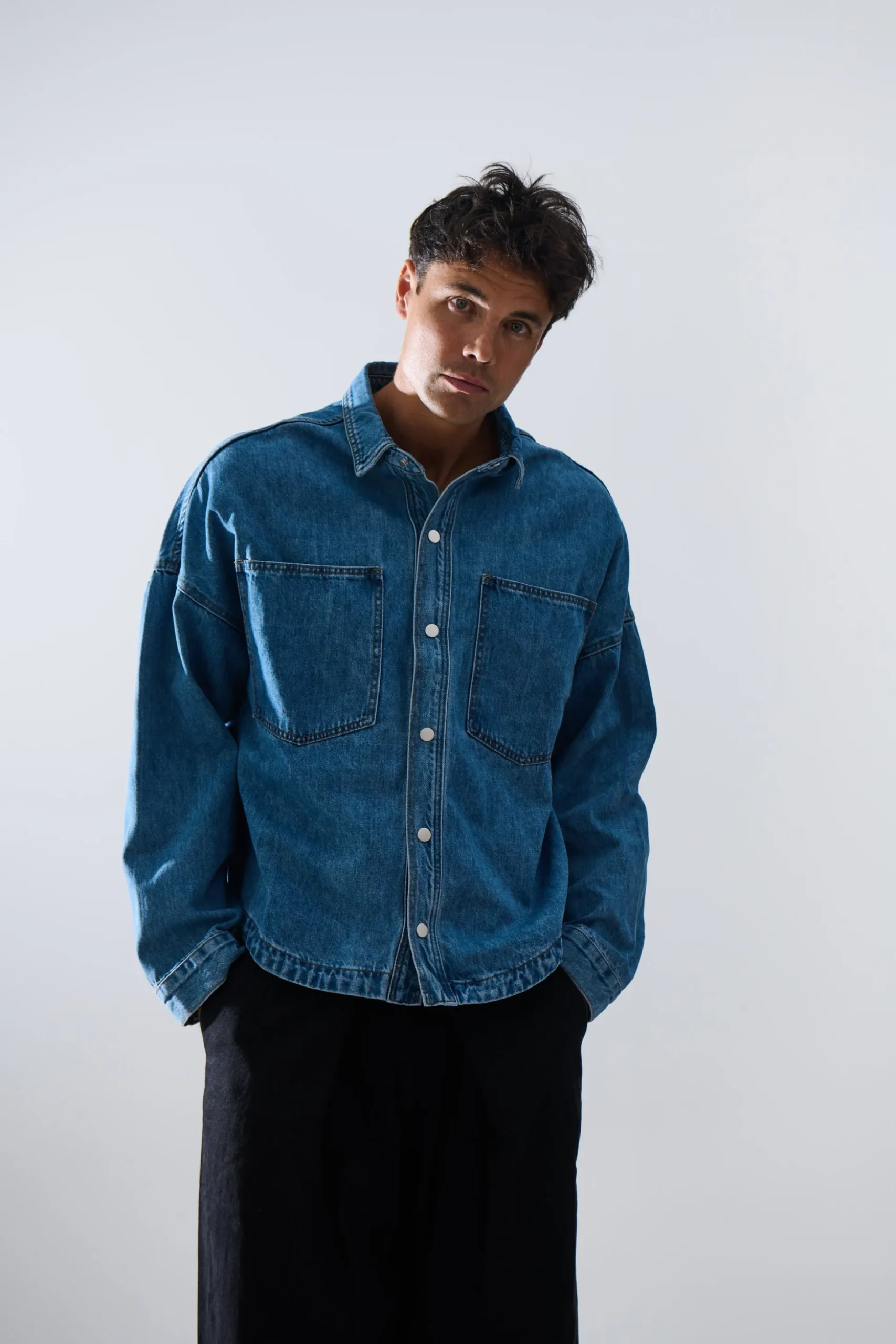Drop Shoulder Denim Shirt Blue