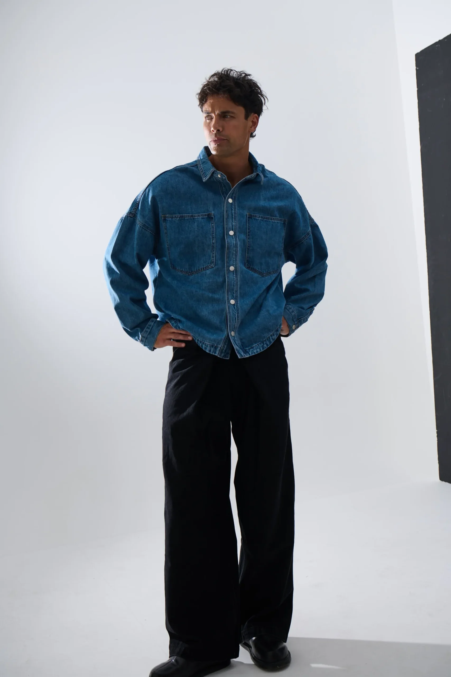 Drop Shoulder Denim Shirt Blue
