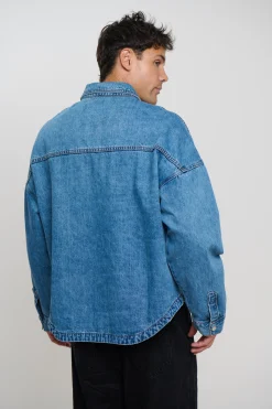 Drop Shoulder Denim Shirt Blue