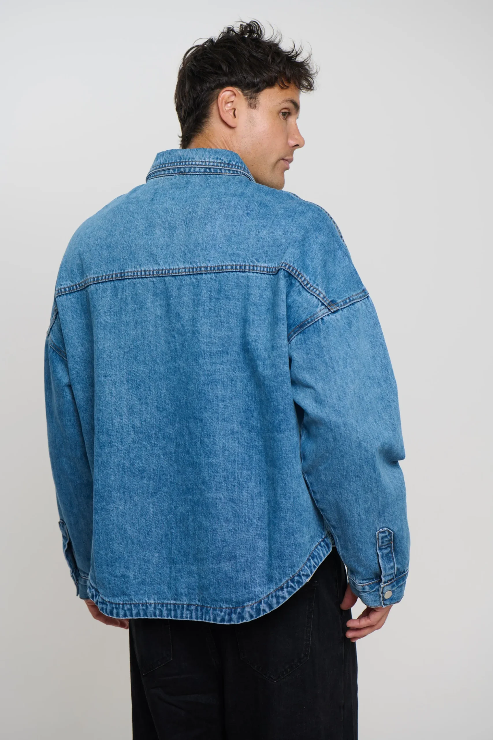 Drop Shoulder Denim Shirt Blue