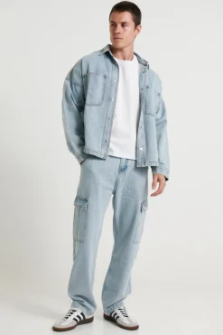 Drop Shoulder Denim Shirt Ocean