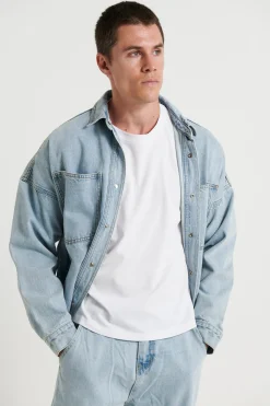 Drop Shoulder Denim Shirt Ocean