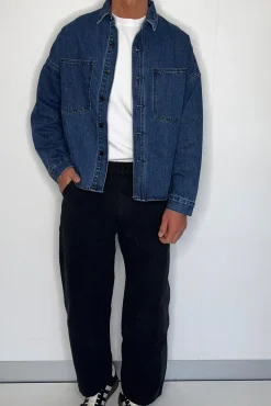 Drop Shoulder Denim Shirt Dark Blue
