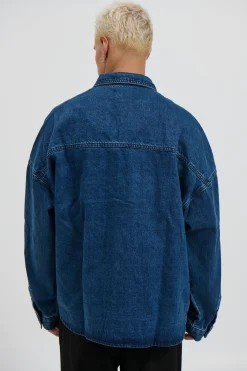 Drop Shoulder Denim Shirt Dark Blue
