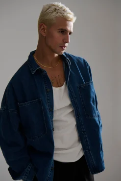 Drop Shoulder Denim Shirt Dark Blue