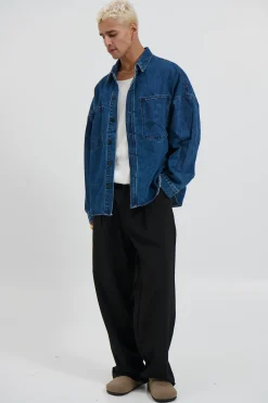 Drop Shoulder Denim Shirt Dark Blue