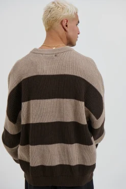 Drop Sleeve Heavy Knit Choc Stripe