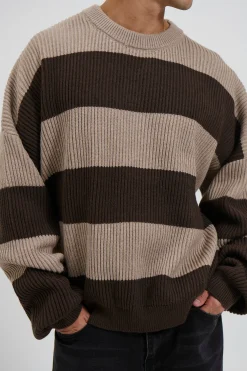 Drop Sleeve Heavy Knit Choc Stripe