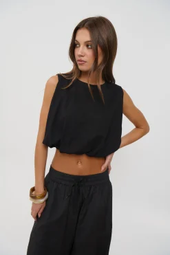 Emily Bubble Hem Top Black