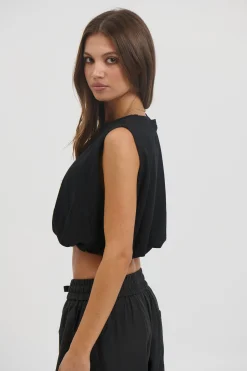 Emily Bubble Hem Top Black