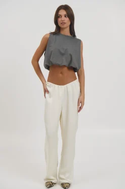 Emily Bubble Hem Top Dark Grey