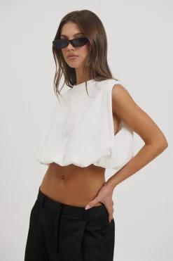 Emily Bubble Hem Top White