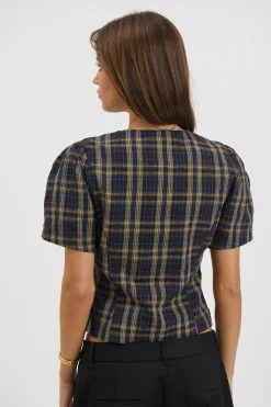 Femme Blouse Navy Lemon Plaid
