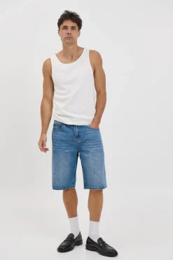 Flint Baggy Denim Jort Mid Blue